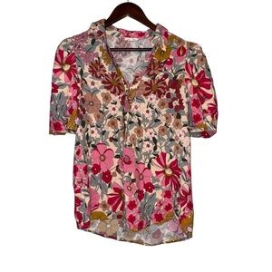 JODIFL Pink Floral Short Sleeve Blouse